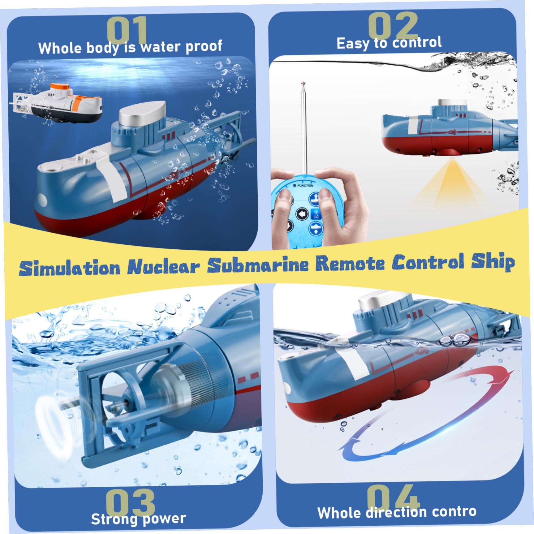 Submarino de Control Remoto Azul, Submarino RC tododireccional para Piscinas y Tanque de Agua