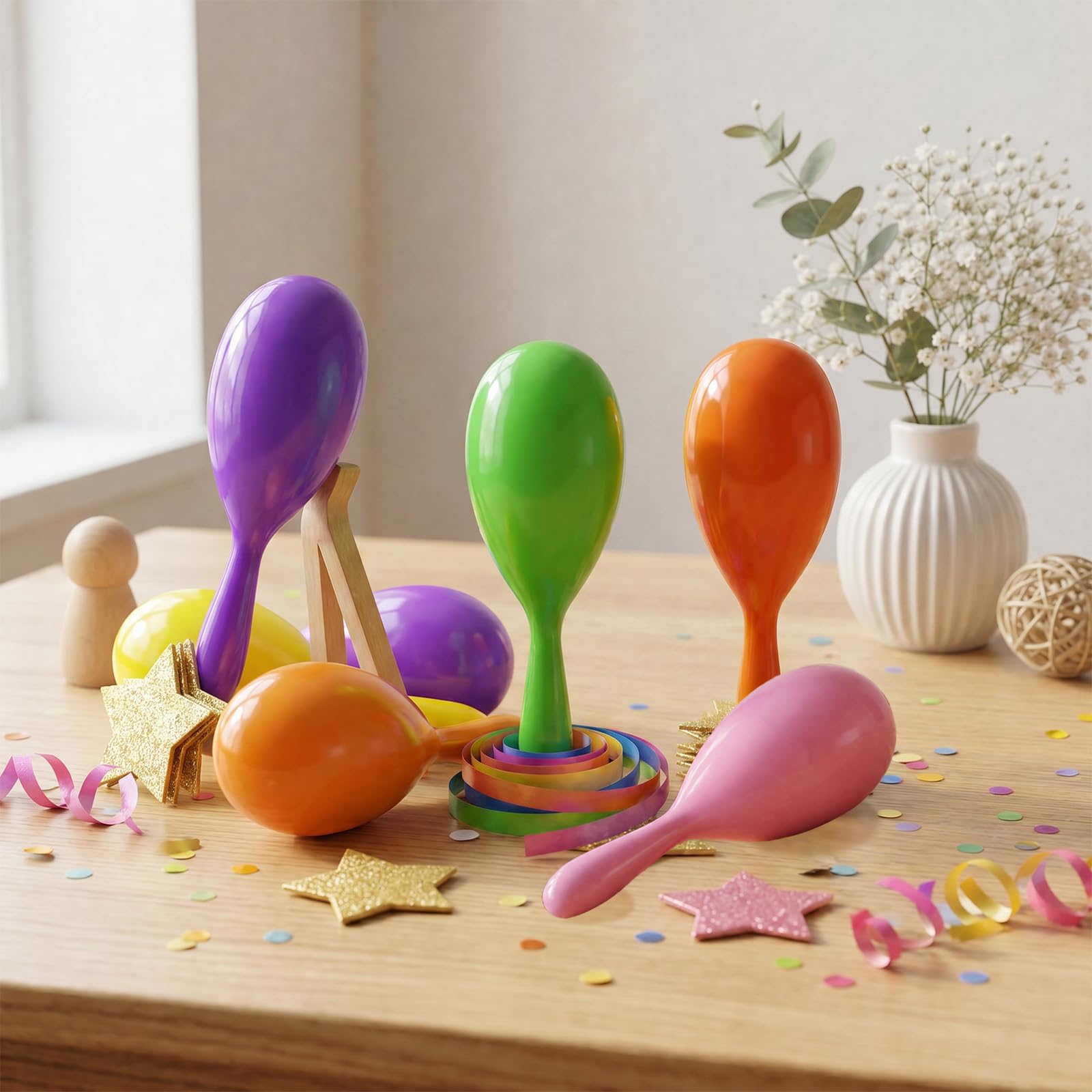 Lot de 300 mini maracas en plastique de 10,2 cm - Instruments de musique néon - Pour fête d'anniversaire, salle de classe, fête mexicaine, Cinco de Mayo