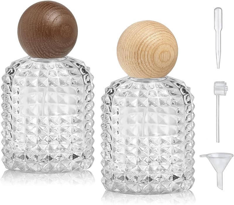 Yerpkefey Frascos de Perfume em Vidro com Spray, 50 mL, Recarregáveis, Pacote com 2