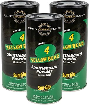 Sun-Glo Speed #4 Yellow Bear Shuffleboard Powder Wax Medium Speed for All-Purpose Play, Bars & Home Game Rooms 16 oz Shaker Can Pack of 3