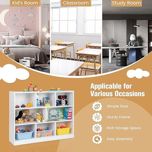 Miniatura 9 de KOTEK Organizador de almacenamiento de juguetes, estantería infantil de 8 cubos, estantería de madera de 4 niveles, estante abierto para guardería,