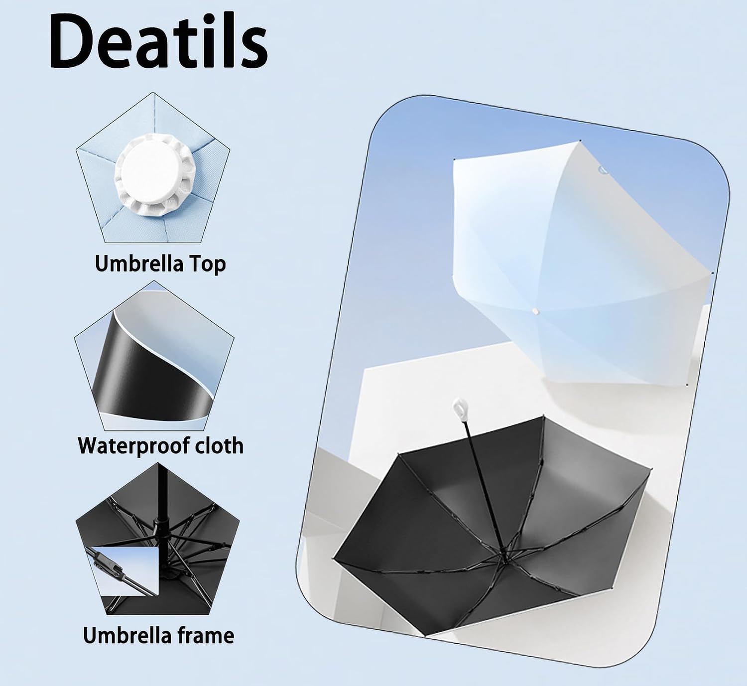 Mini Compact Folding Travel Umbrella with Ring Handle and Storage bag/Gradient Color/6 * 2 Ribs/UV Protection/Sun Rain/Lightweight Portable Small/Purse/Backpack/Car/Women Kids