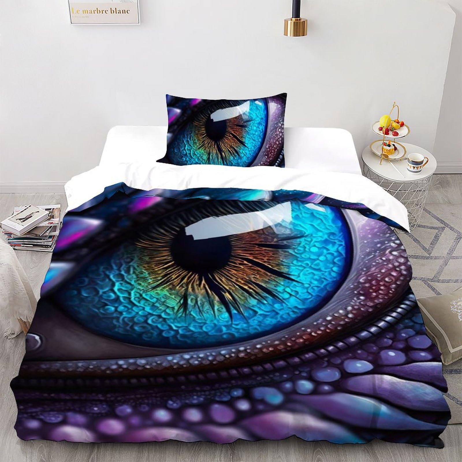 Parure de lit dragon 3D 135x200 housse microfribe et taie coton lit simple