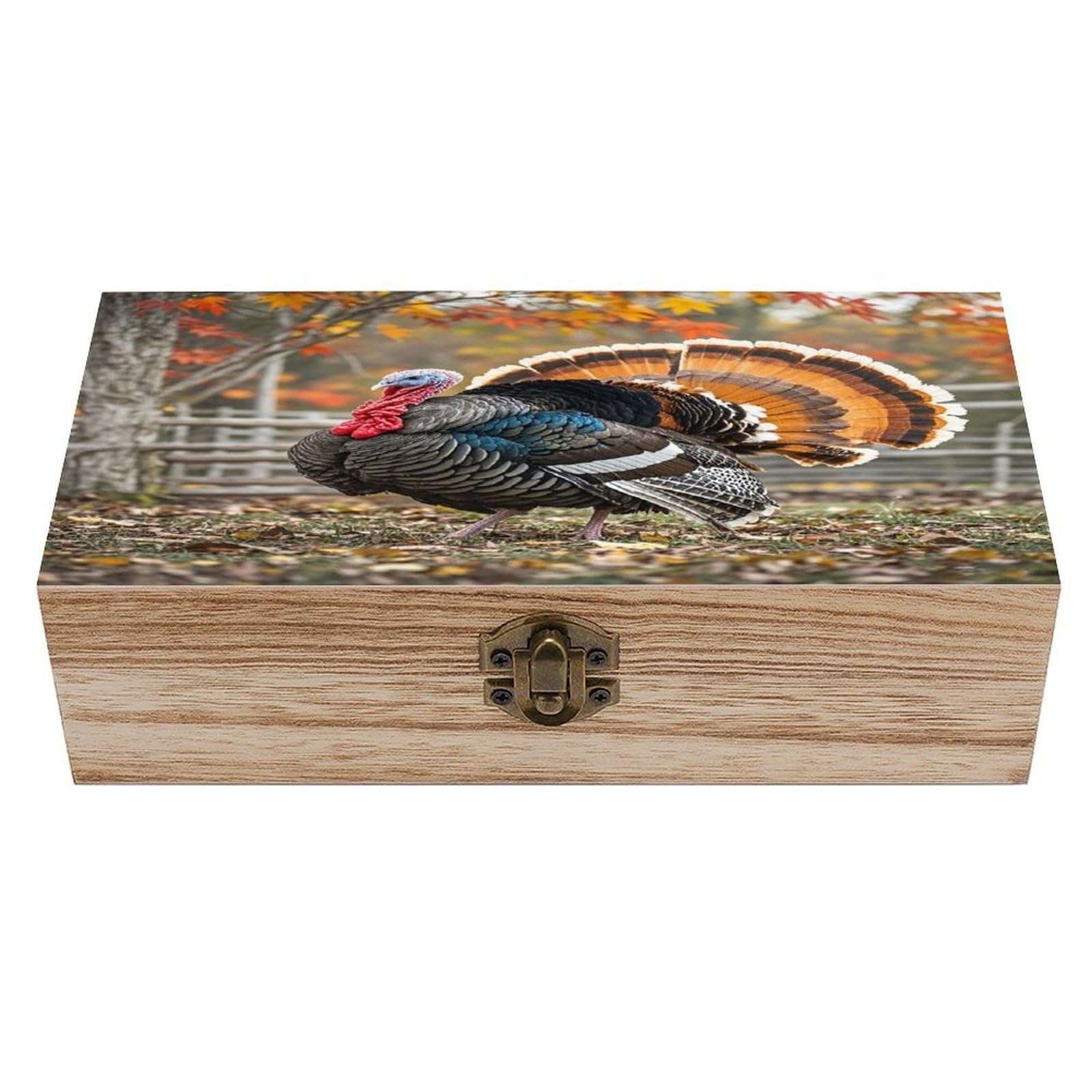 LZQPOEAS Turkey And Maple Leaves Wooden Box Storage Space to Organize Jewelry in A Beautiful Small Storage Box Decorative Card Boxes Memory Treasure Boxes for Crafts And Photo Storage