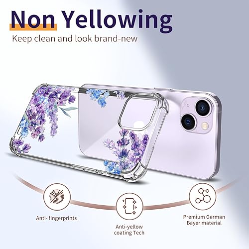 Miniatura 6 de Funda para iPhone 14, 3 en 1 con protector de pantalla y protector de lente de cámara, diseño de patrón de flores, transparente, suave, a prueba de