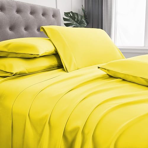 Miniatura 6 de Juego de sábanas de 6 piezas  Luxury 2000 Bedding Series - Sábanas resistentes a las arrugas y la decoloración., Microfibra, Amarillo, Completo