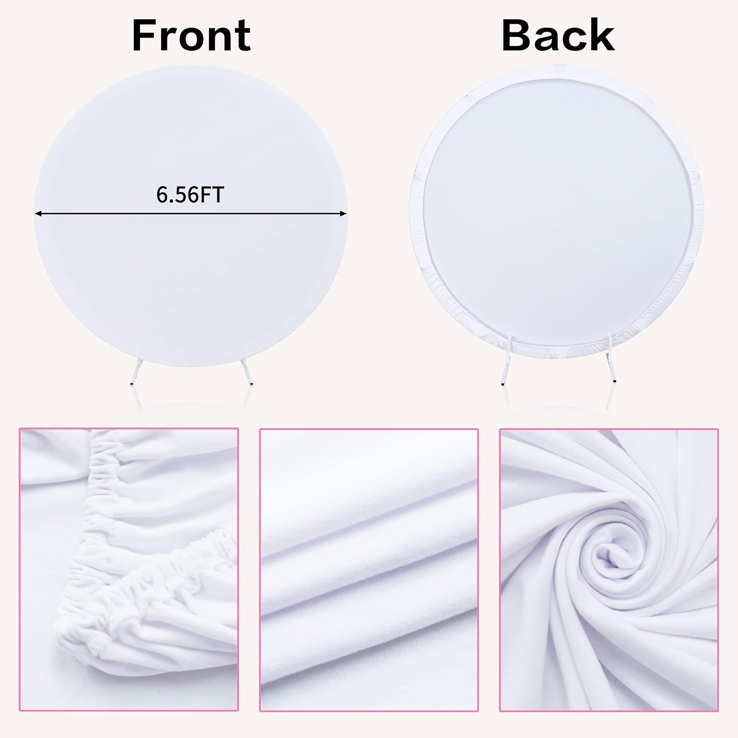 HELAKU White Round Backdrop Cover - 6.56x6.56ft White Circle Backdrop Cover with 2 Backdrop Clips Round Backdrop Background Cover for Birthday Party Baby Shower Wedding Decorations
