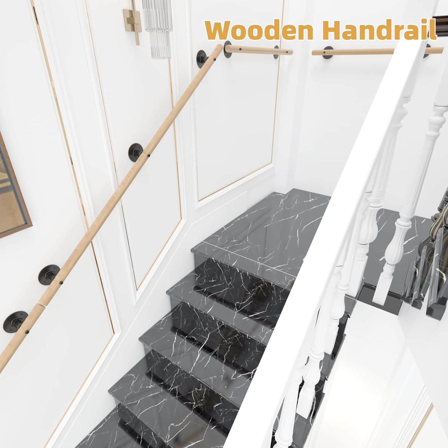 3 FT Wood Handrails for Indoor Stairs, Wall-Mounted Staircase Handrails for Indoor Outdoor Steps, Non-Slip Stairs Railing Indoor for Corridor, Lofts, Patio, Kindergarten Guardrail (Round Wood)