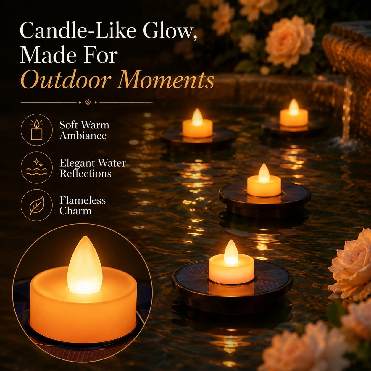 Solar Floating Pool Lights, 5-Pack Small Candle Tealights for Pool and Pond | Solar Powered Auto On/Off, IP66 Water Resistant, Candle Like Warm Glow, Compact Size for Patio, Garden, Backyard, Fountain