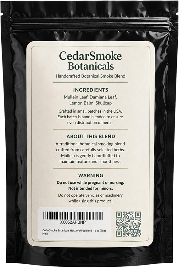 Herbal Smoking Blend, Mullein Damiana Lemon Balm Skullcap Botanical Herb Mix, Herbal Zen Blend, 1 oz (28g)