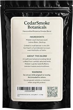 Herbal Smoking Blend, Mullein Damiana Lemon Balm Skullcap Botanical Herb Mix, Herbal Zen Blend, 1 oz (28g)