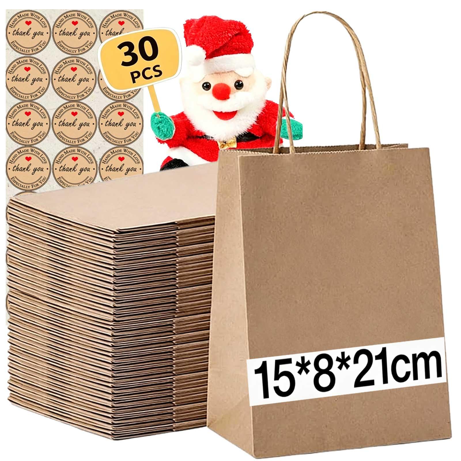 30Pcs Small Paper Bags With Handles, Paper Gift Bags (21x15x8cm), 130GMS Thicken Kraft bags Party Favor Shopping includes lables for Favor Birthday Christmas Party Wedding Shopping Retail (Brown)