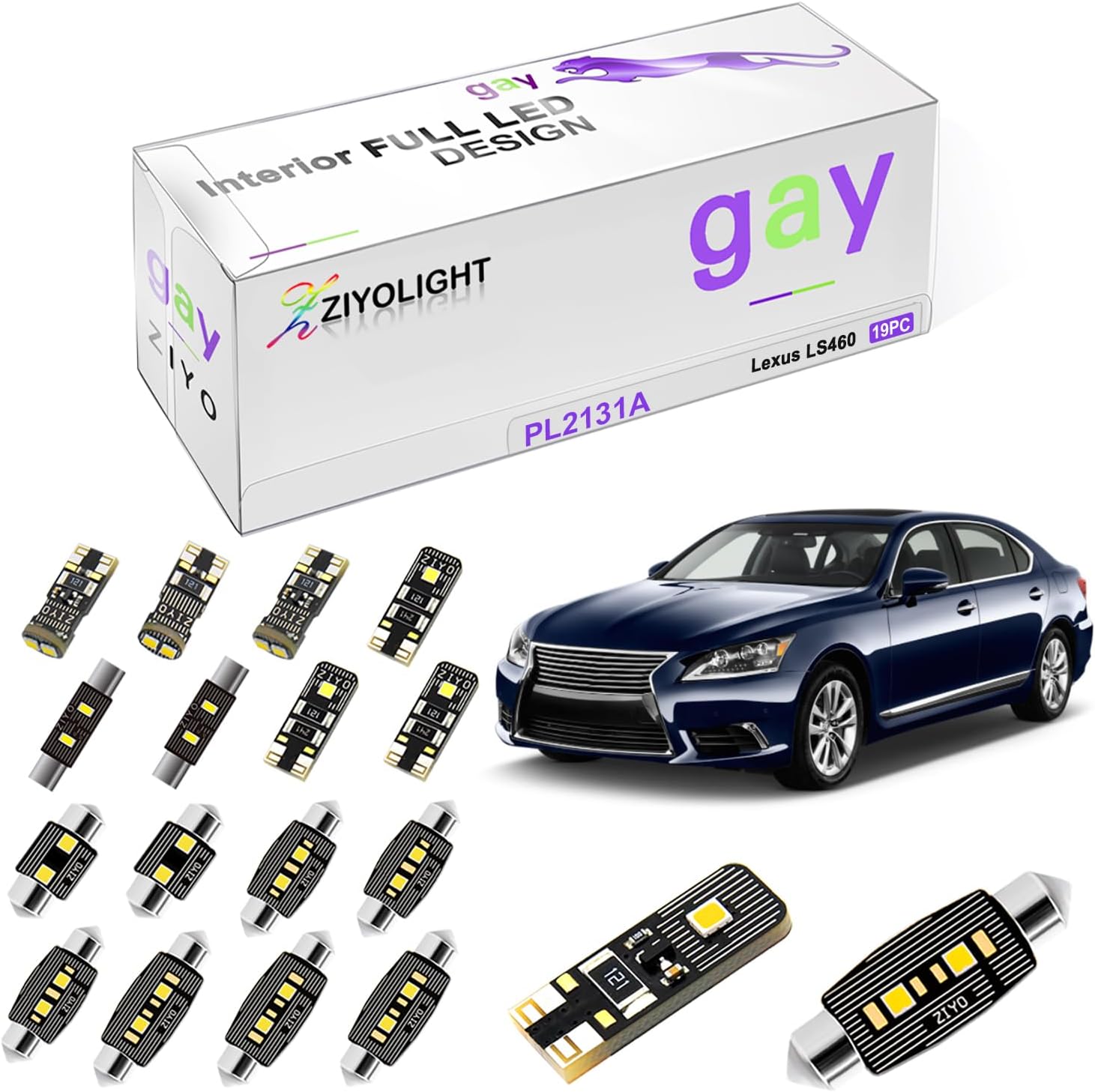 PL2131A LED Interior Light kit for Lexus LS460 LS460h, 6000K White Dome Lights Accessories Replacement Package, LED Light Bulbs Upgrade (19 Bulbs)