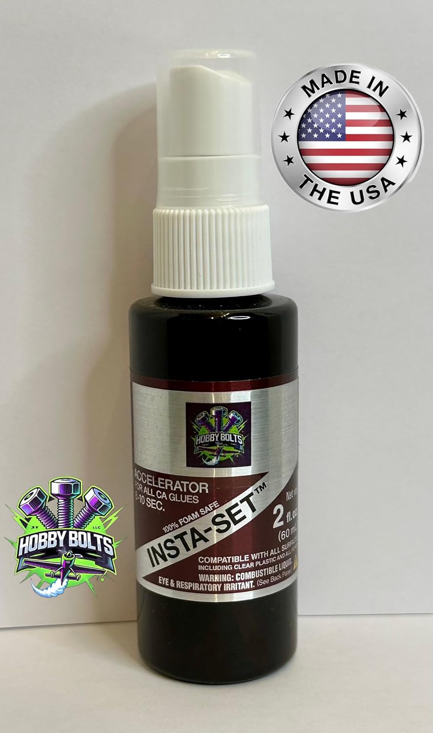 Hobby Bolts, BSI Professional Cyanoacrylate Glue 4-pc Set, 1 oz Bottles, Super Thin, Medium, Extra Thick, and 2 oz Accelerator Spray. Bob Smith Industries