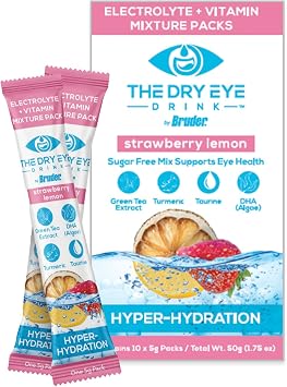 l Ultimate Hydration for Dry Eyes l Sugar-Free Electrolyte Powder Packets l Blended with Vitamins, Green Tea, Turmeric, Taurine, and DHA l 5g x 10 Packets Strawberry Lemon