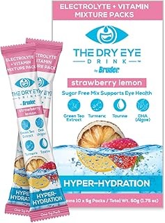 l Ultimate Hydration for Dry Eyes l Sugar-Free Electrolyte Powder Packets l Blended with Vitamins, Green Tea, Turmeric, Taurine, and DHA l 5g x 10 Packets (Strawberry Lemon)