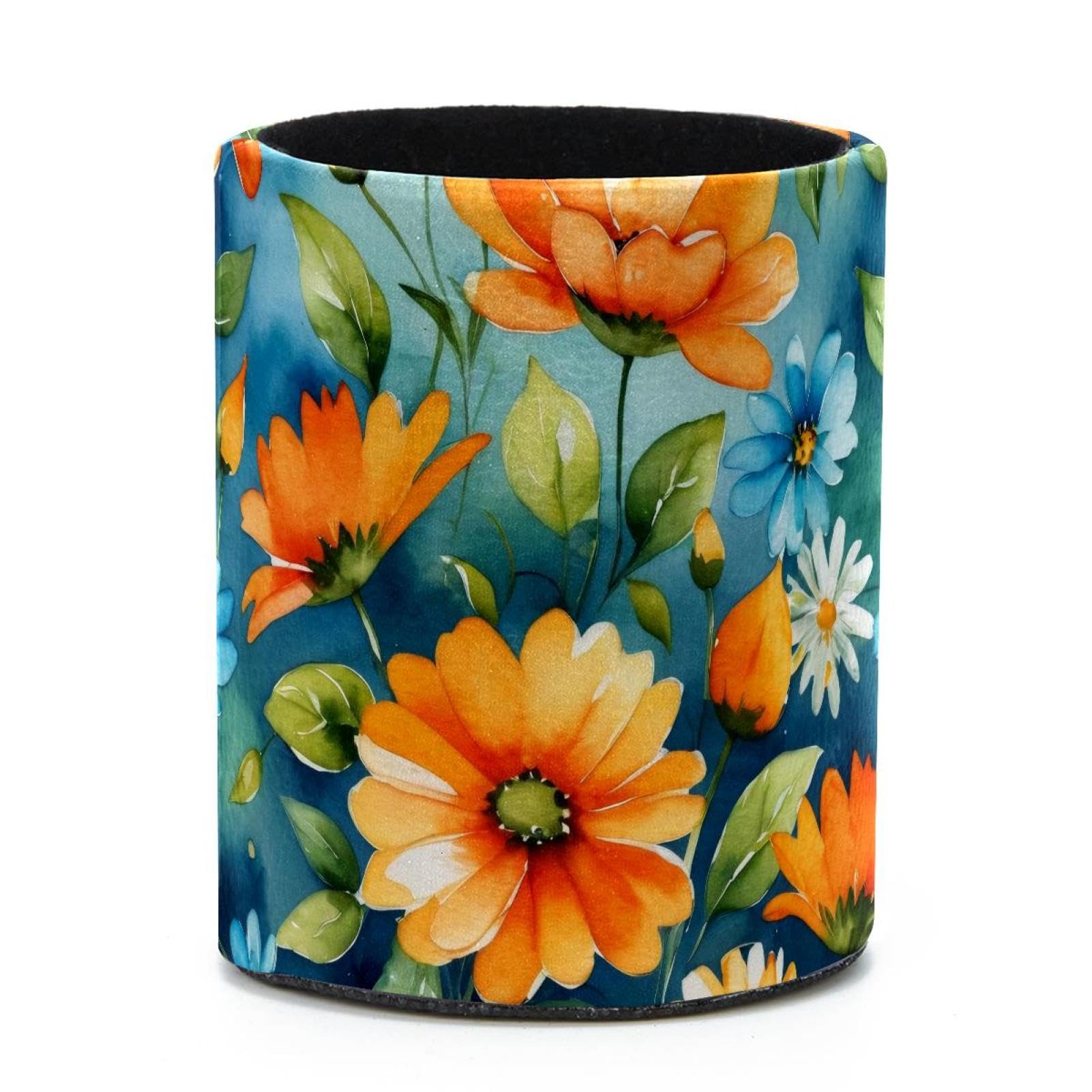VAPOKF Round Pencil Holders for Desk, Watercolor Flower Pen Holders Pen Pot Makeup Brushes Storage Desktop Stationery Supplies Organiser for Home Office