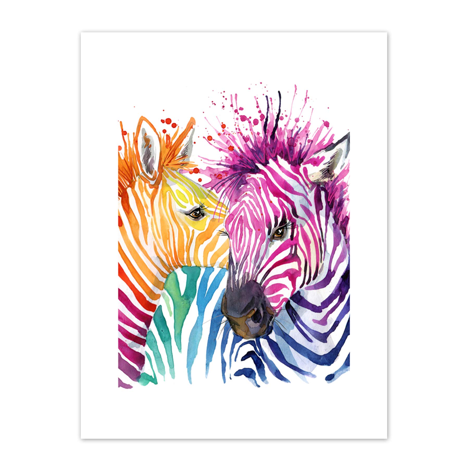 Rainbow Zebra Painting Art Print Canvas Premium Wall Decor Poster, Multi-color, 16 x 12 inches