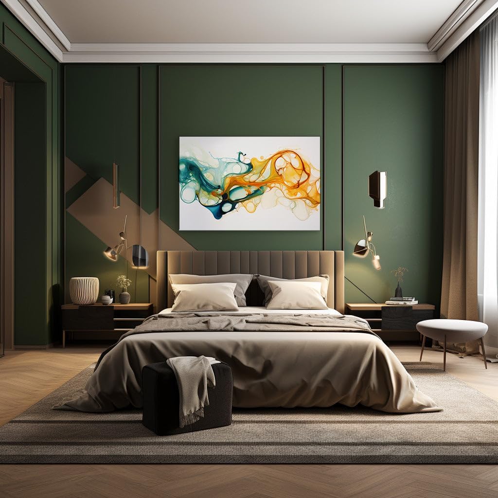Canvas for Living room. Vibrancy Unleashed: A Mesmerizing M�lange of Orange and Blue on a Pristine White Canvas, 27 x 18 inch Canvas Wall Art - Ready to Hang - 69x46 cm (27x18 inch)