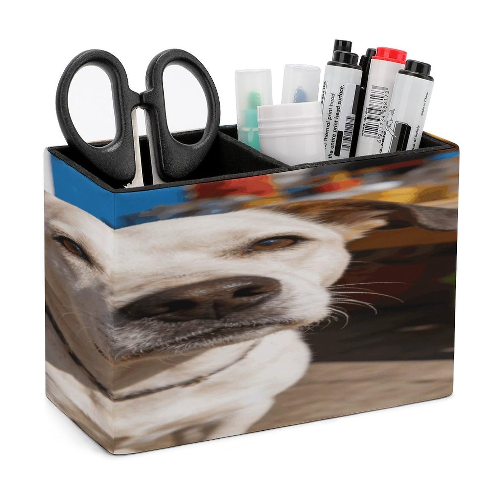 LZQPOEAS Wait for The Wind to Come. Pen Holder Double Compartments Pen Cup Makeup Brush Holders Leather Pencil Holder Locker Organizer for Work Locker Accessories Modern Pencil Cup for Desk