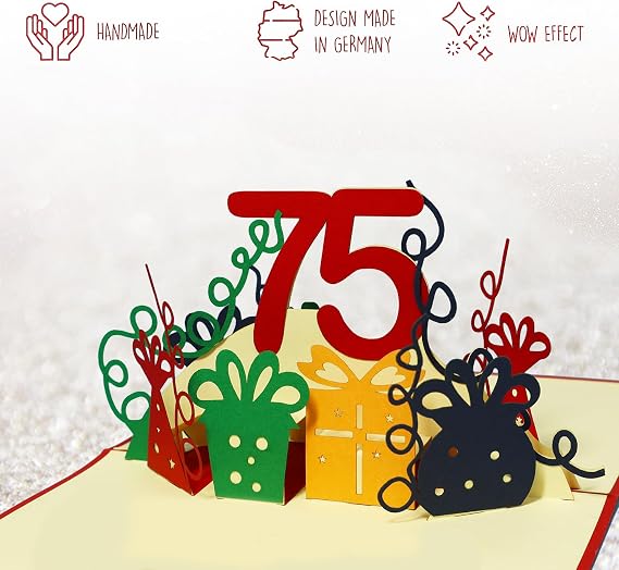 LINPOPUP Pop-Up Card, card 3D greeting card birthday card 75th birthday party, red, N231