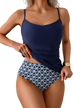 Eomenie Tankini Swimsuits for Women Two Piece Tummy Control Bathing Suit Slimming Modest Swimwear with High Waisted Bottom
