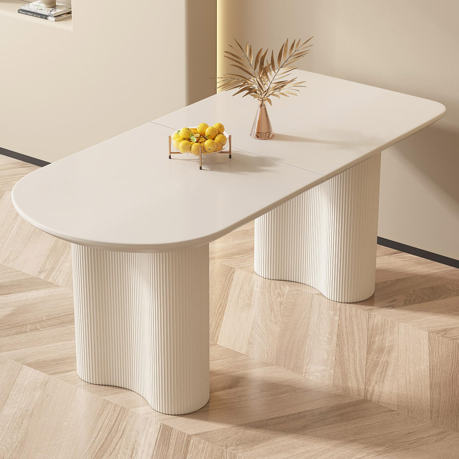 Miuuod Table à manger 62,99", moderne, pour 6 personnes, table d'intérieur pour cuisine, bar, salon, petite pièce, blanc crème, table uniquement
