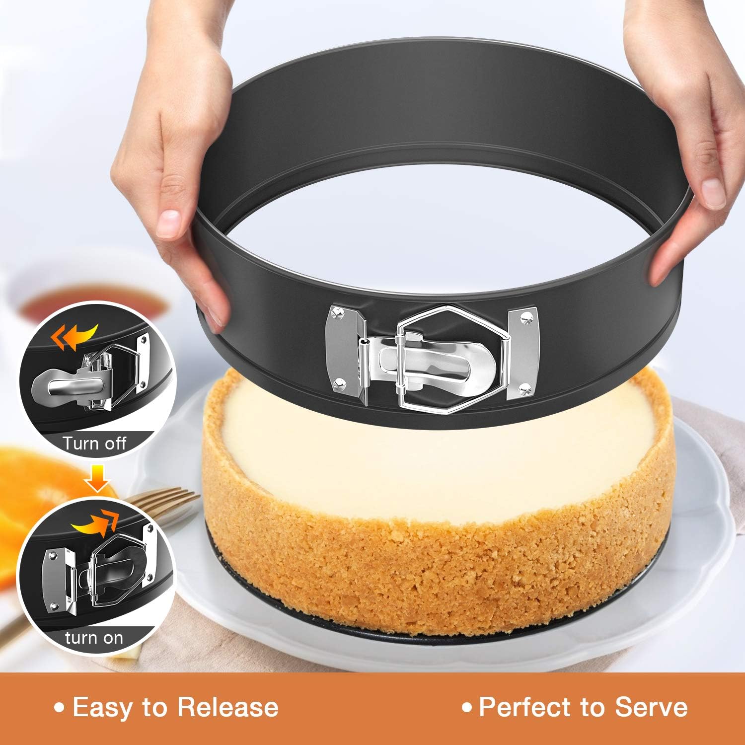 GEEKHOM Springform Pan with Removable Bottom, Nonstick & Leakproof Cheesecake Pan for Pie, Cake Molds for Baking Pizzas, Includes 50 PCS Paper Liners (4.5 inch)