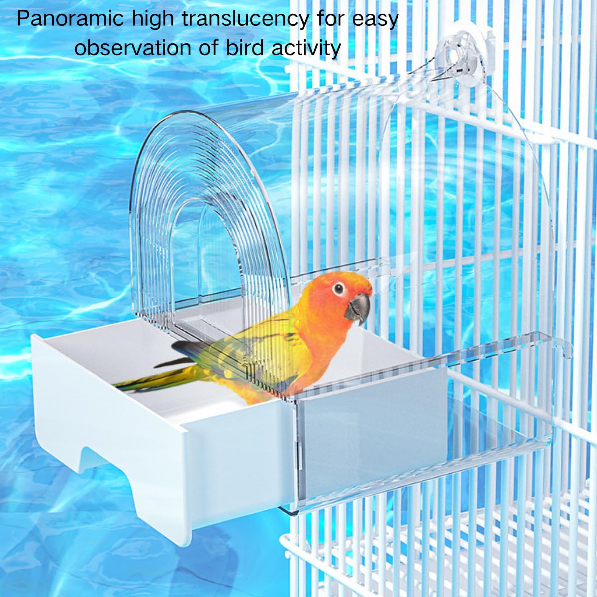 Grande gabbia da bagno per uccelli, per la pulizia degli animali domestici, calopsitta, con cassetto inferiore, per pappagalli, spaziosi parrocchetti, doccia portatile per la maggior parte