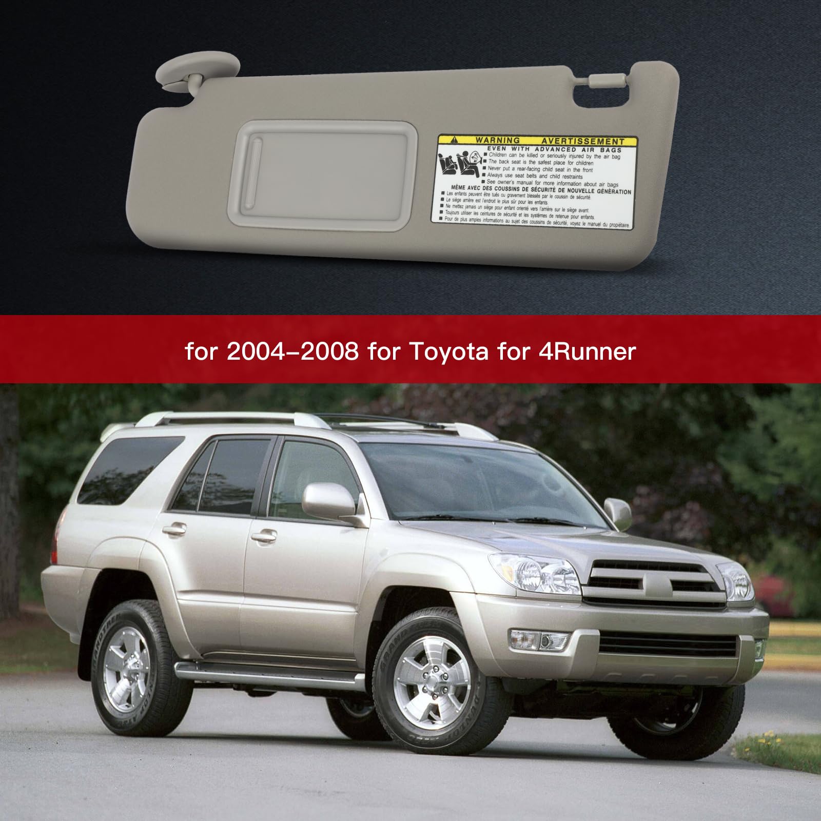 cciyu Gray Windshield Sun Visor Mirror Left Driver Side Replacement fit for Toyota for 4RUNNER 2004-2008 Automobile Sun Visor Assembly