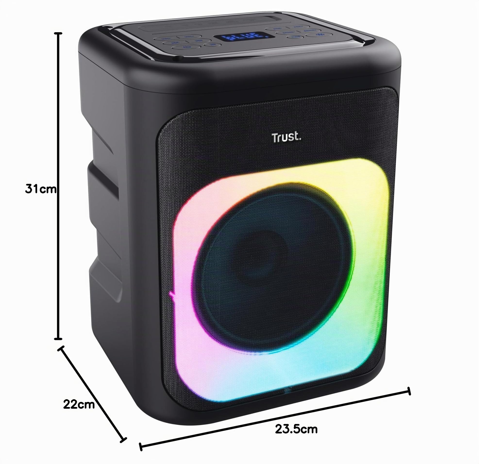 Trust Azura Cassa Bluetooth Portatile 100W per Feste, Altoparlante Bluetooth LED RGB Wireless Party Speaker Intemperie IPX4, Batteria Ricaricabile 11 Ore, 2 Ingressi per Microfono Karaoke - Nero