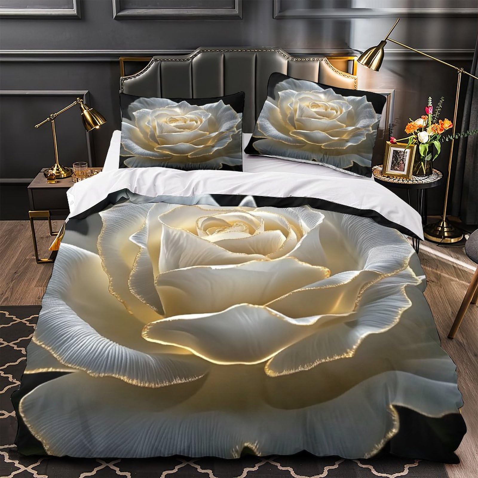 Parure de lit rose blanche 135x200 microfiltre pour lit simple