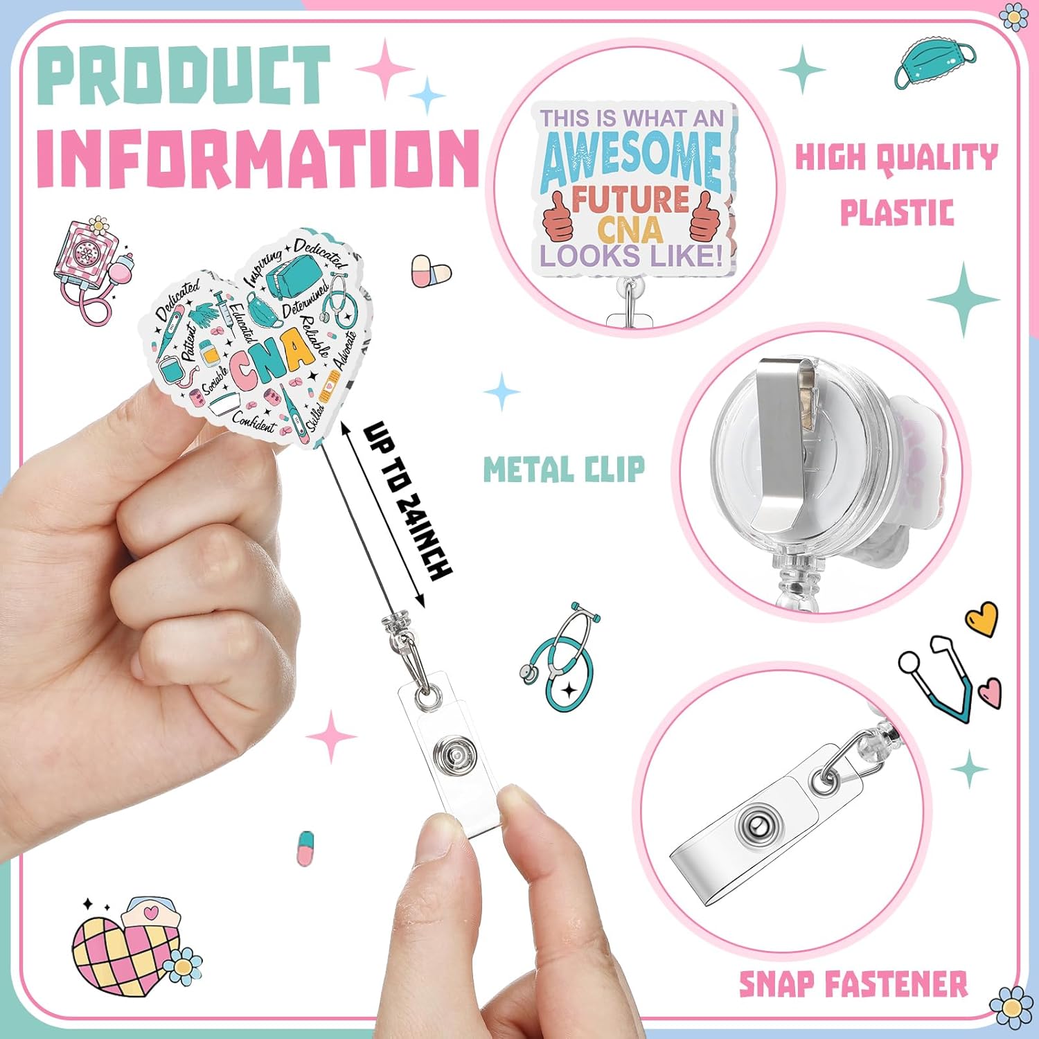 Geyoga 30 Pcs CNA Week Gifts National Nursing Assistants Week Badge Holder Bulk Retractable Badge Reels for Nursing Assistants CNA Student Coworker Women Men Birthday Graduation Appreciation Gift