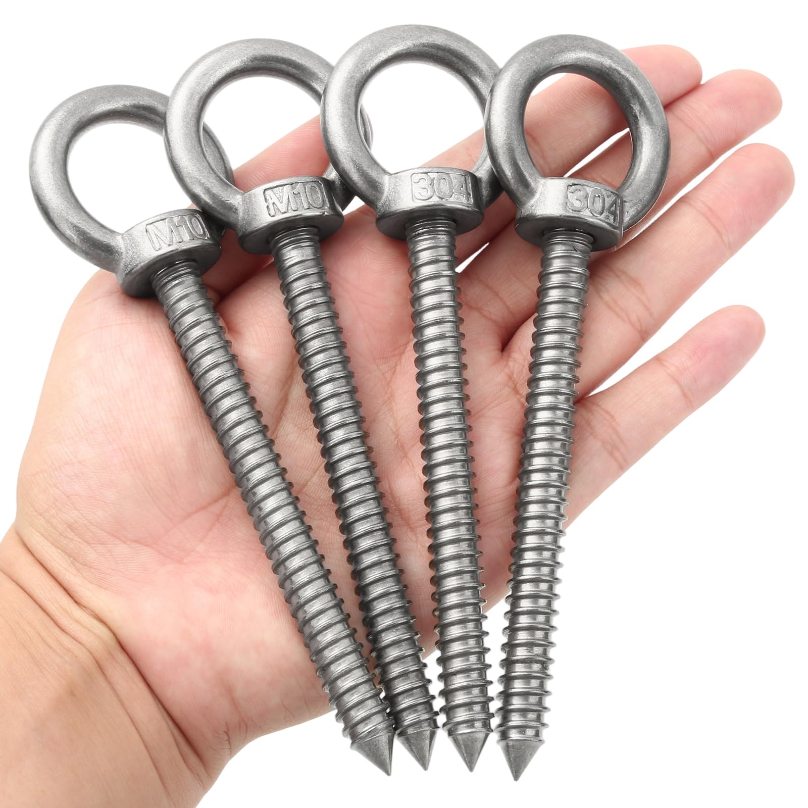 4 PCS Heavy Duty Eye Hooks, M10 Eye Bolts Screws, Eye Hooks Screw in Closed Loop Design