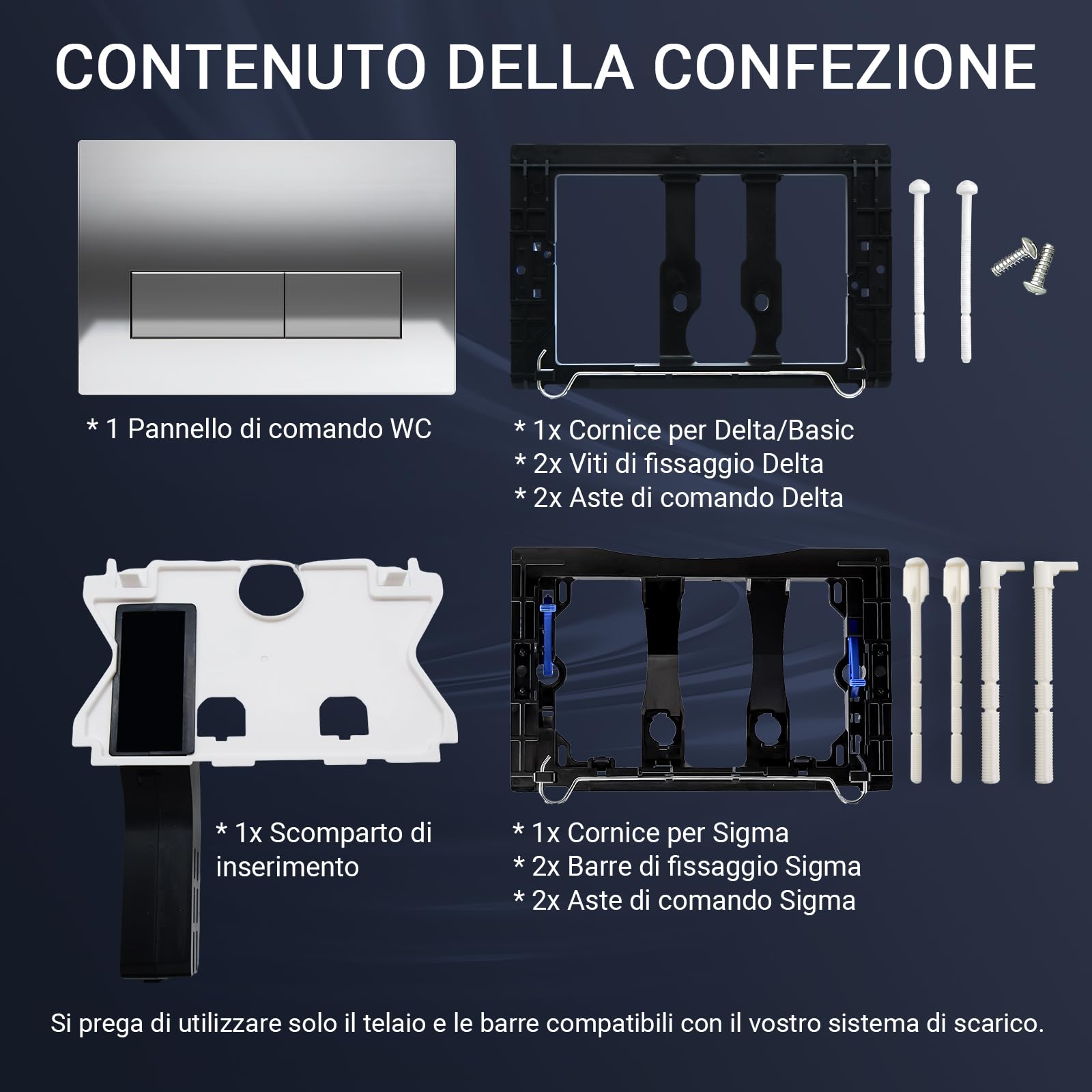 Empyreal Placca Controllo per Geberit Duofix Sigma/Delta/BASIC Cromo | Comando per Doppio Scarico, Portane uno Scivolo di Alimentazione per Pastiglie di Pulizia