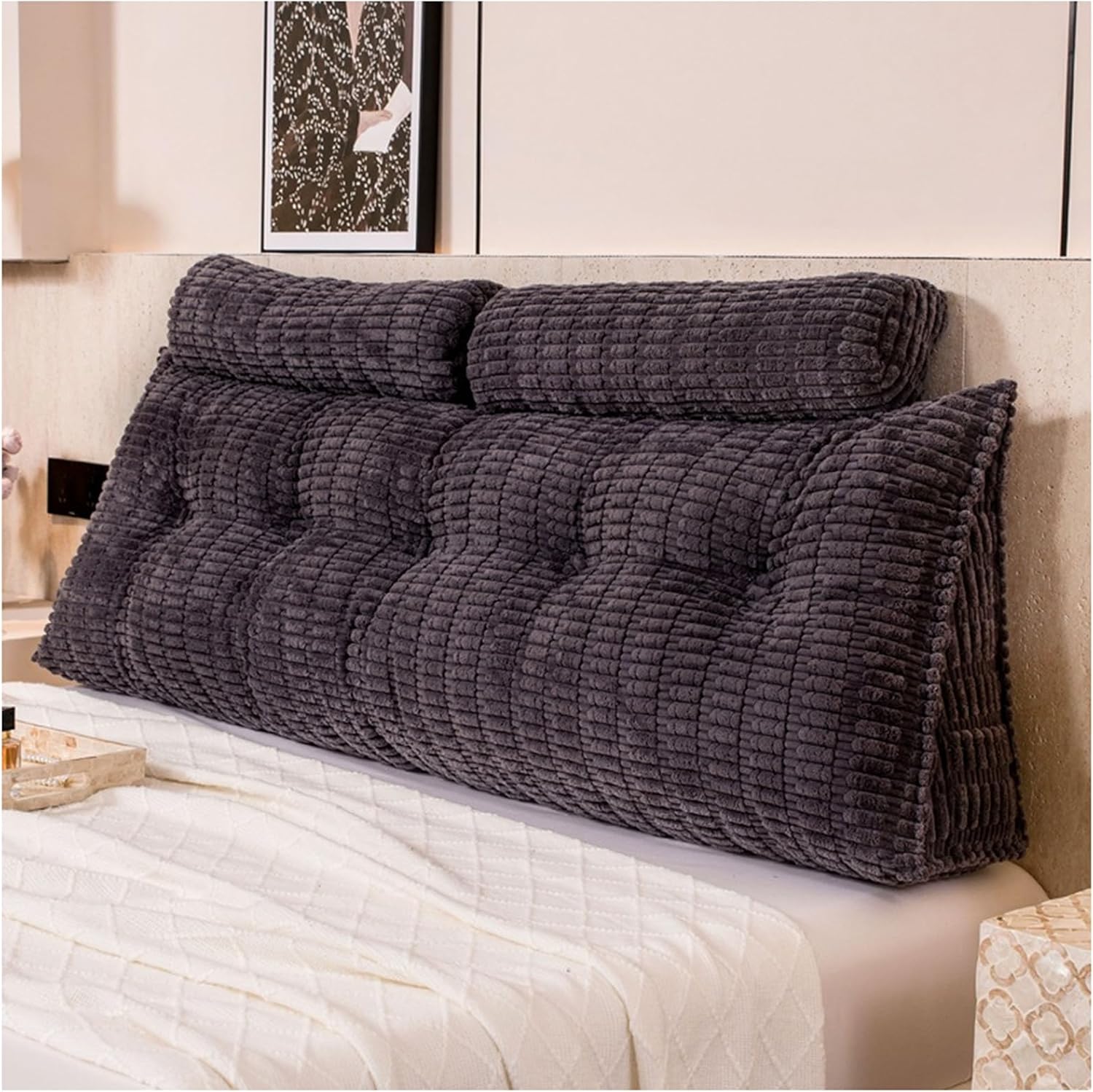 Large Wedge Reading Pillow, Bedside Cushion Dorm Room Headboard Back Daybed Bolster, Bed Bolster Cushion Headboard with Removable Cover,C,100cm (1 Pillow)