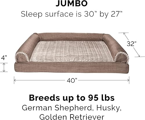 Miniatura 3 de Furhaven - Funda de repuesto para cama de mascotas, de piel sintética, estilo sofá y lino de rendimiento duradero, lavable, color humo de madera,