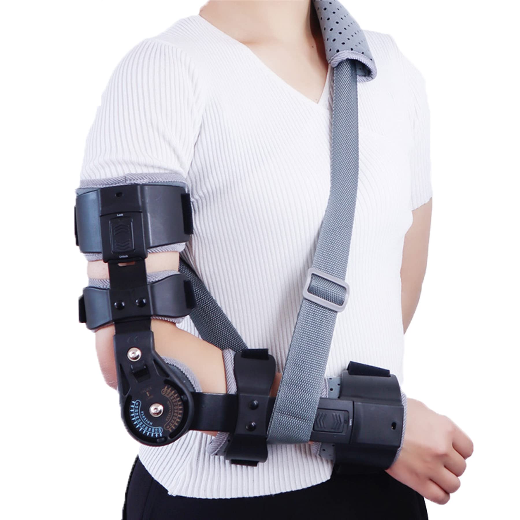 Codo ROM con bisagras Soporte con bisagras Estabilizador de Cabestrillo para Brazo dislocado Postoperatorio Codo Estabilizador Férula Brazo Ortesis Recuperación de Lesiones Soporte,Right