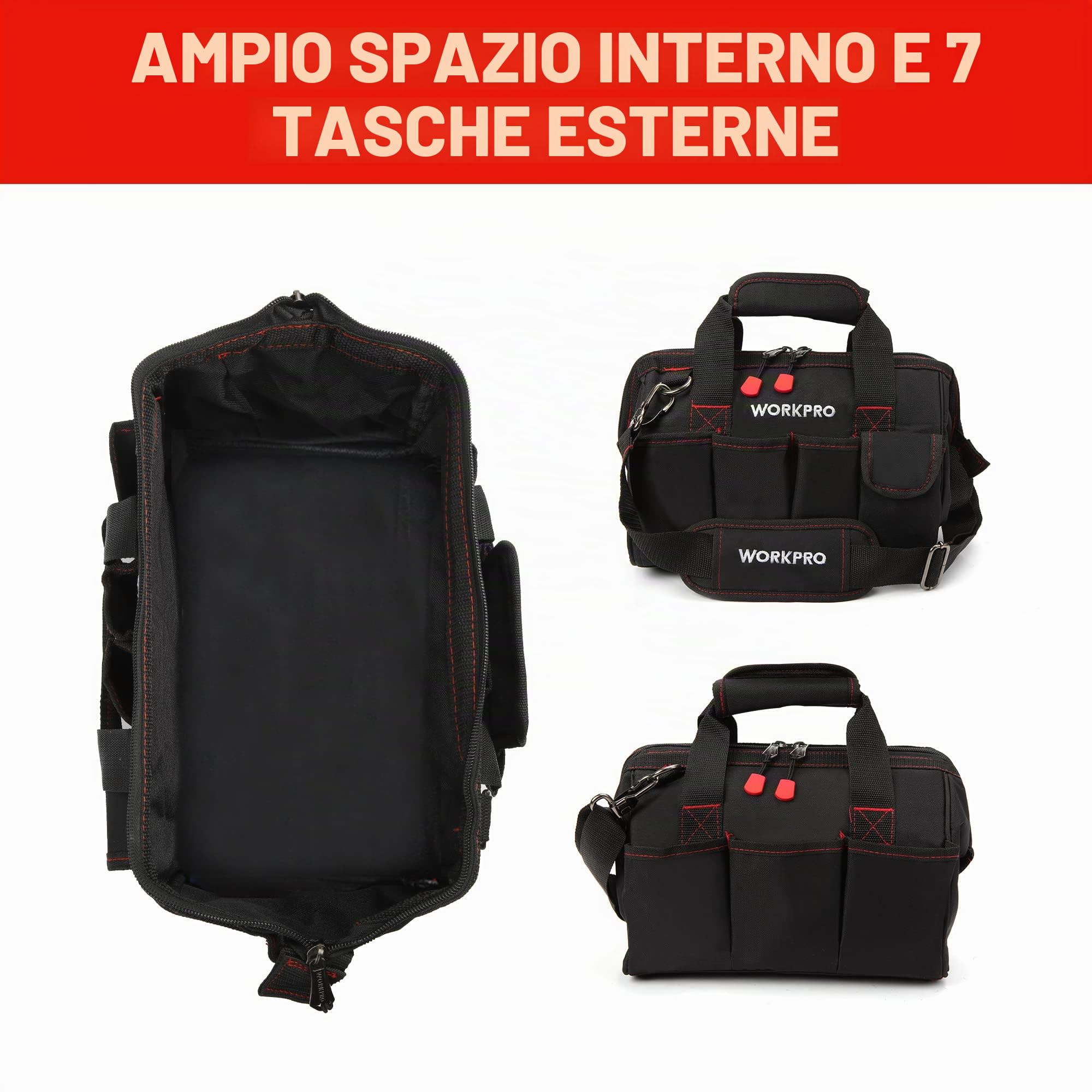 Workpro W081020 A Compact borsa porta attrezzi a bocca larga 30,5 cm