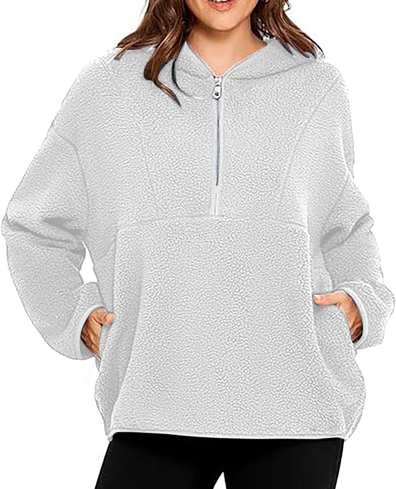 Ladies Half Zip Fleece Sweaters Winter Pullover Jumpers Warm Stand Collar Activewear Cosy Outwear Loose Fit Womens Sweatshirt Plush Tops for Fall and Winter