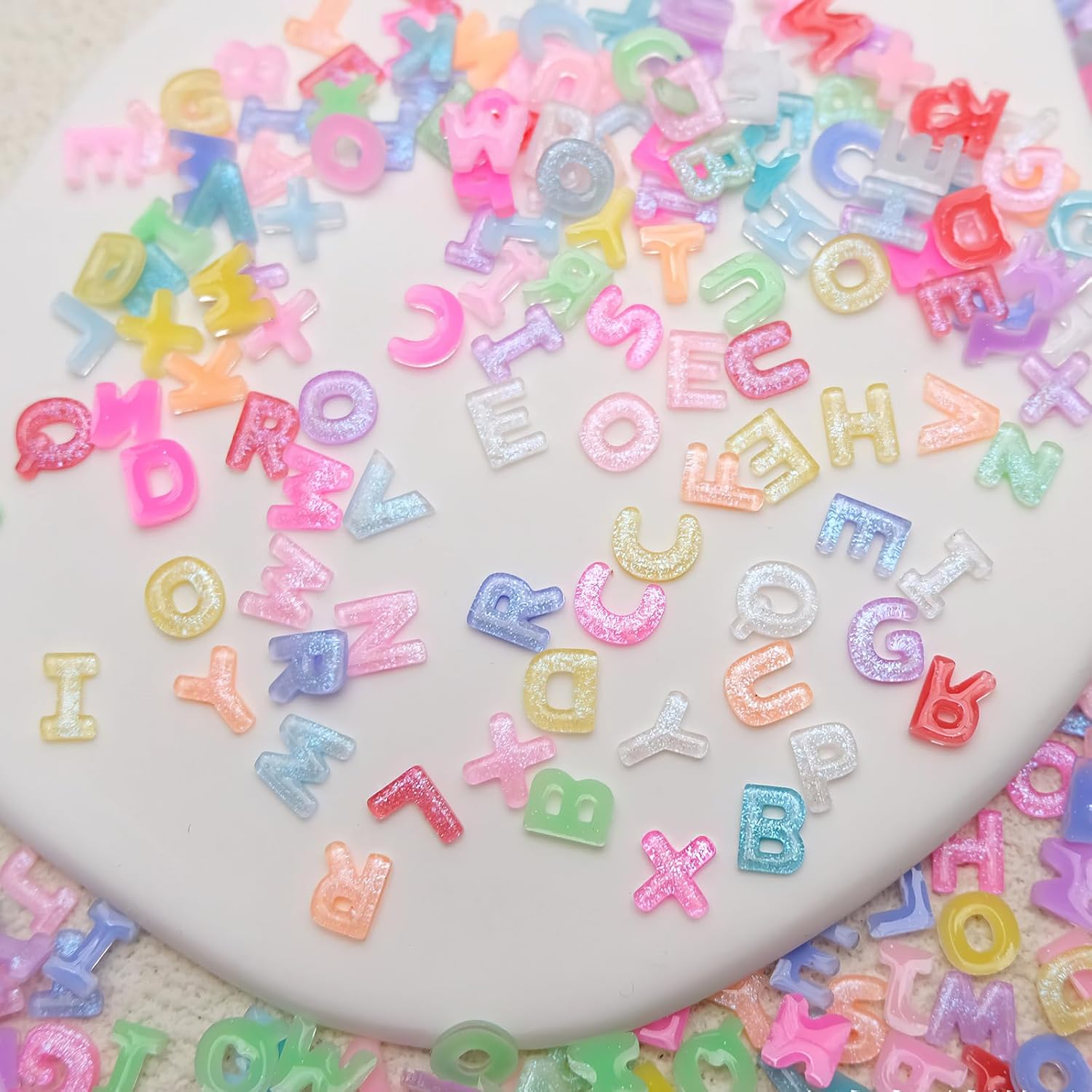 Letter Nail Art Charms Random Candy Color Letter Resin Nail Rhinestones Kawaii Summer Flatback Alphabet Nail Gems with Glitter Design Nail Art Accessories for DIY Craft Nail Supplies 250Pcs - Image 2