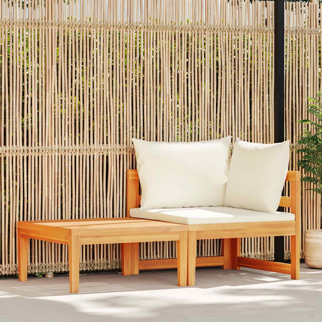 Salon de jardin Solivagant en bois d'acacia massif et ses coussins blanc crème élégants