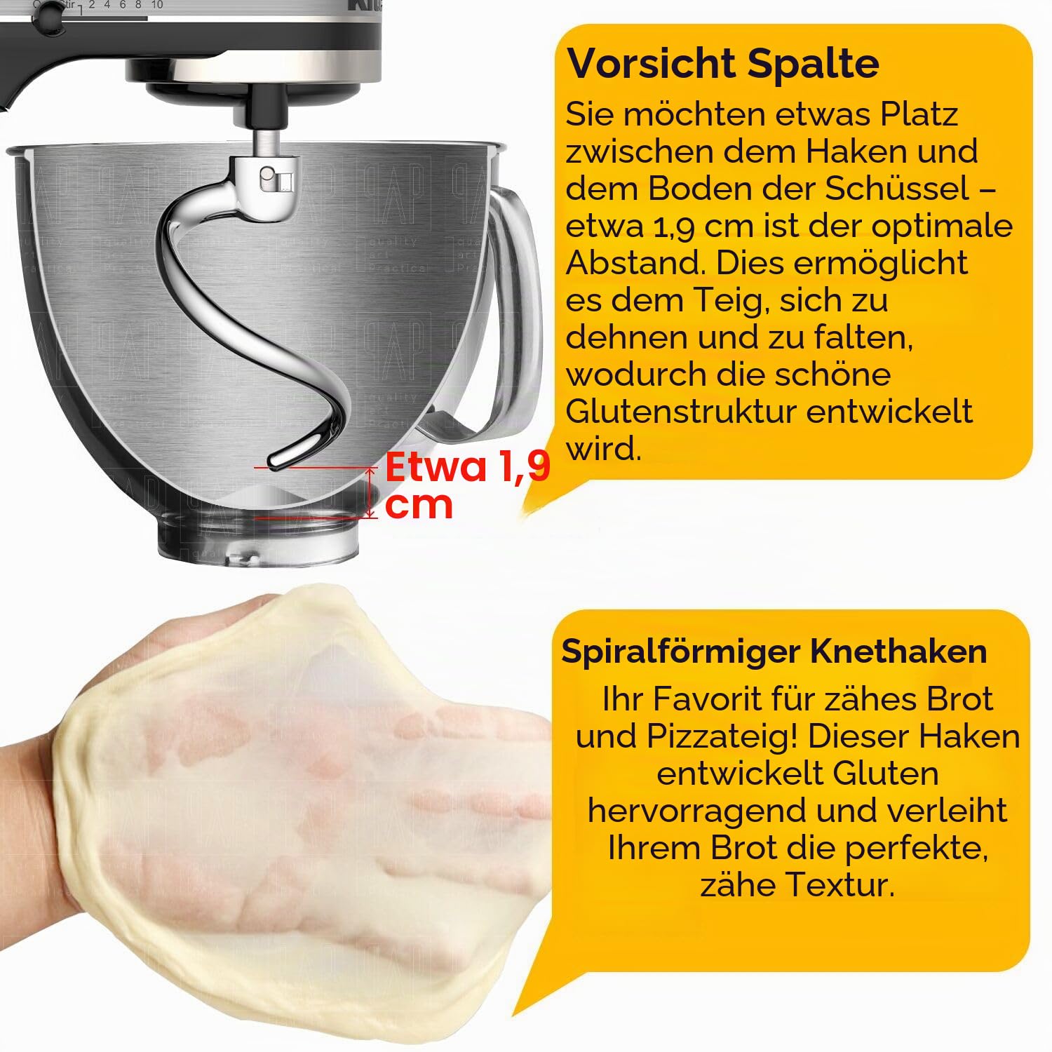Spiral Knethaken Ersatz für KitchenAid 3,5 Qt. Kippkopf-Standmixer/poliertes 18/8 Edelstahl-Zubehör/keine Beschichtung/spülmaschinenfest/kompatibel für KSM3311/3316/Artisan Mini Serie