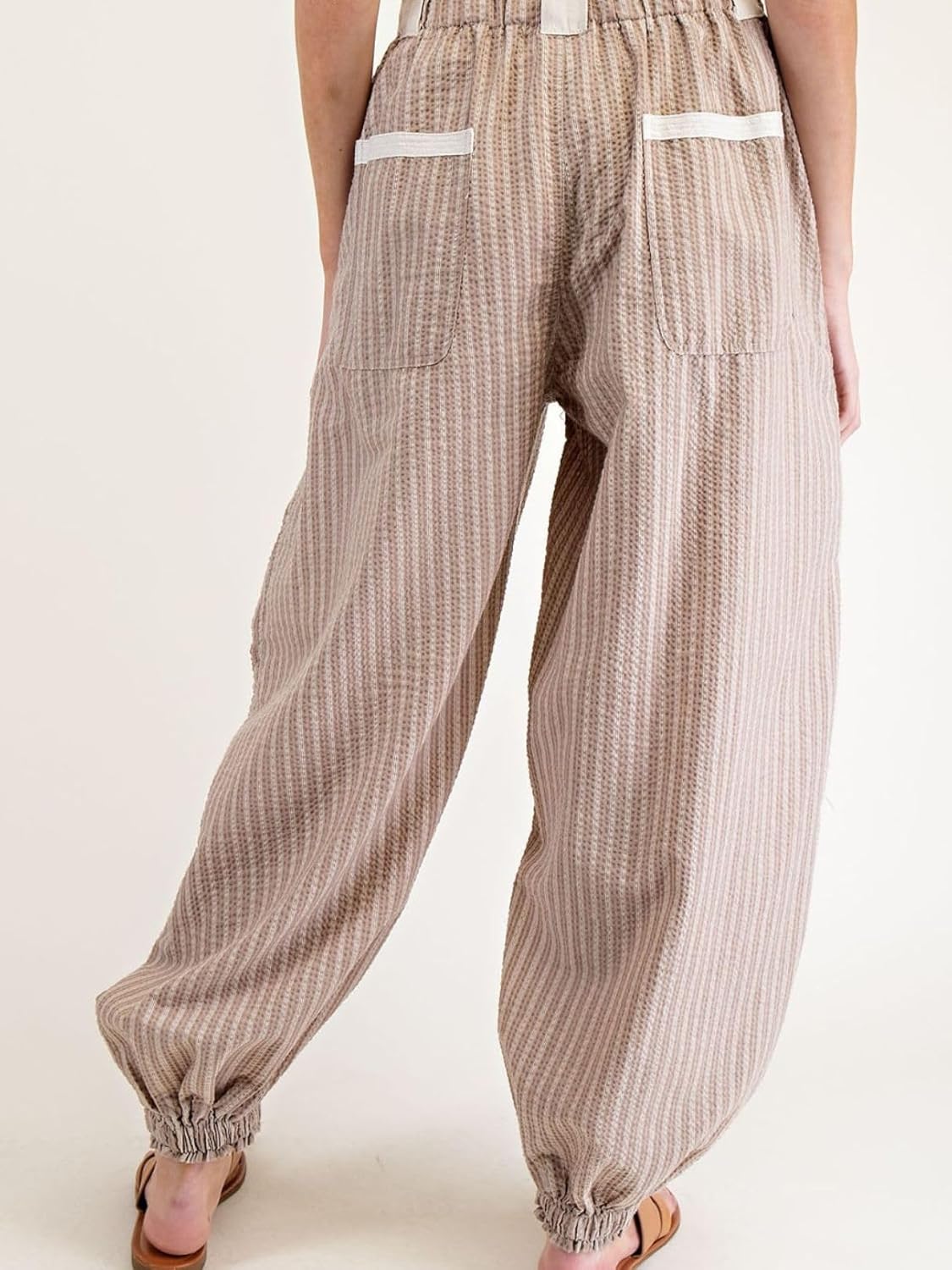 Women Drawstring Striped Pants Loose Wide Leg Casual Lounge Pants with Pockets - Image 5