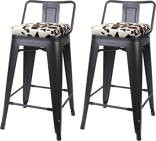 Vista 312 de GIA Taburete de metal con respaldo bajo de altura de mostrador de 24 pulgadas con asiento de cuero vegano, color plateado