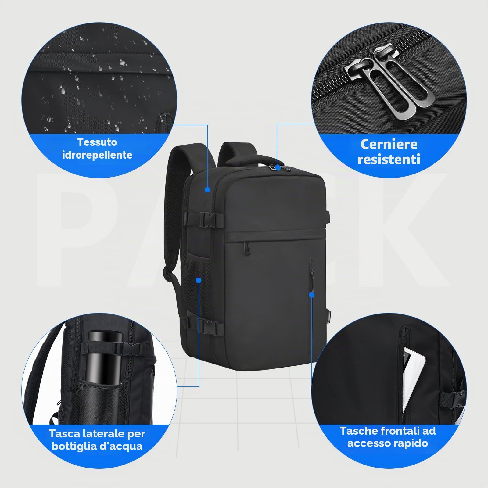 KIRFEIHT Bagaglio a Mano 40x20x25 per Ryanair Zaino da Viaggio Aereo Piccolo - Borsa da Viaggio per Cabina, Zaini Universali per Uomo e Donna per Scuola Trekking Lavoro - Nero