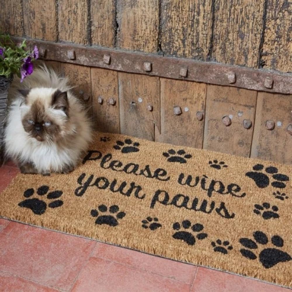 Large Novelty Printed Wipe Your Paws Welcome Mat Natural Coir Absorbent Entrance Doormat Vinyl Backed & Anti-Slip Rubber Floor Mat (wipe your paws)