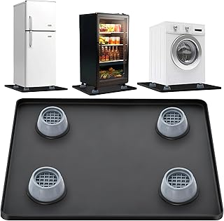 Mini Fridge Silicone Mat with Raised Edges, 24" x 24" x 0.8" Mini Fridge Tray With 4 Base Raisers, Refrigerator Carpets Floor Protector, Prevents Refrigerator Leakage Water Spills