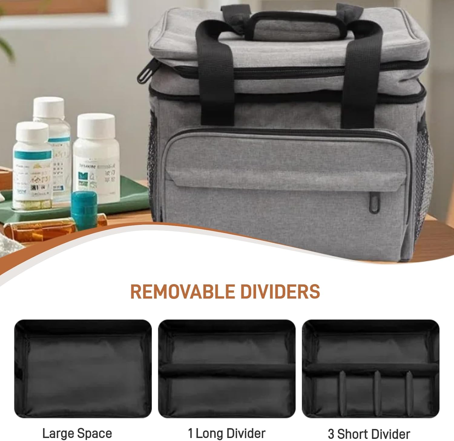 WEEOATAR First Aid Bag Medicine Organizer Medication Travel Bag, Large, Empty and Portable Travel Carrying Case Emergency Supplies Storage Bag for Nursing Student, Therapist, Doctors (Grey)