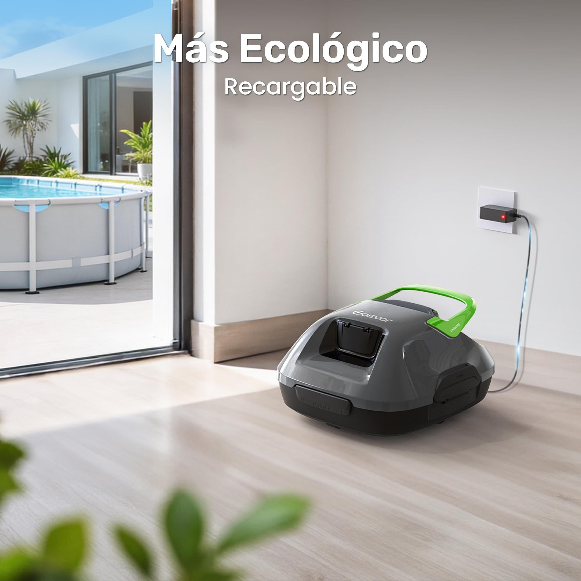 Gosvor (Nuovo 2026 Robot limpiafondos Piscina Sin Cables - Autonomía 90 Min, Autoestacionamiento,para Piscinas hasta 80m², Filtro 180 Micras, Limpiafondos Automático Inalámbrico,Gris Verdoso
